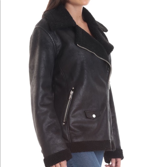 Avec Les Filles Faux Shearling Biker Jacket - Picture 2 of 6
